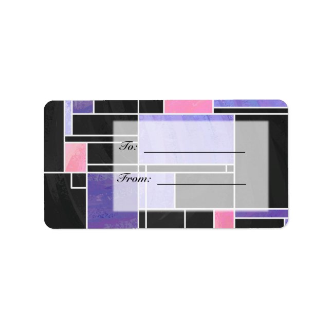 Mondrian Lila Pink Black Print Adressaufkleber (Vorne)