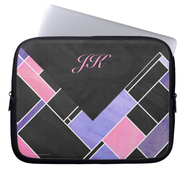 Mondrian Lila Pink Black Print Laptopschutzhülle (Vorderseite)