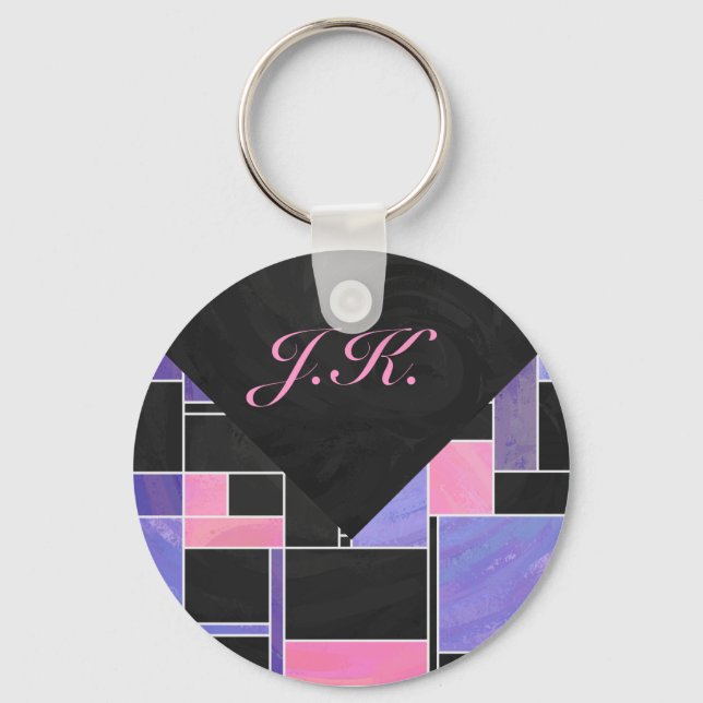 Mondrian Lila Pink Black Print Schlüsselanhänger (Vorderseite)
