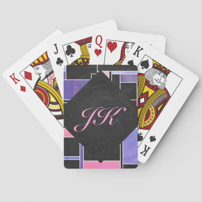 Mondrian Lila Pink Black Print Spielkarten (Rückseite)