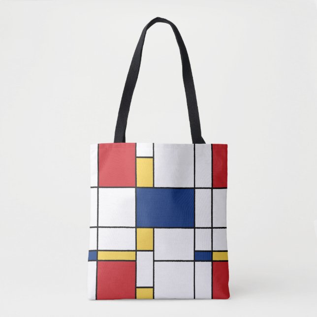 Mondrian Minimalistisch Abstrakt Art Red Blue Yell Tasche (Vorderseite)