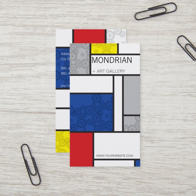 Mondrian Minimalistisch De Stijl Art Retro Circles Visitenkarte (Vorderseite/Rückseite Beispiel)