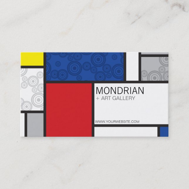 Mondrian Minimalistisch De Stijl Art Retro Circles Visitenkarte (Vorderseite)