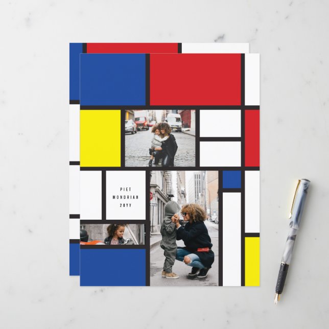 Mondrian Minimalistisch De Stijl Geo Foto Moderne  (Vorderseite/Rückseite Beispiel)