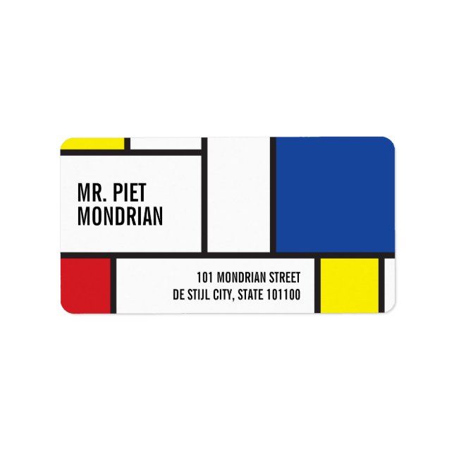 Mondrian Minimalistisch Geometric De Stijl Moderne Adressaufkleber (Vorne)