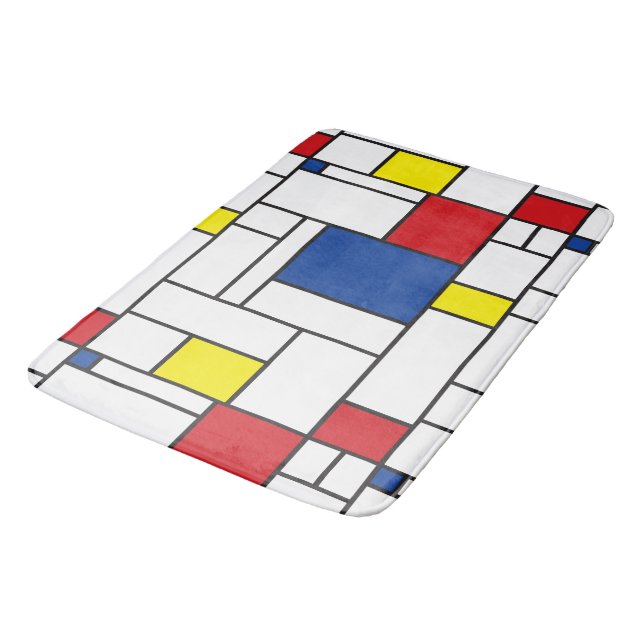 Mondrian Minimalistisch Geometric De Stijl Moderne Badematte (Schrägansicht)