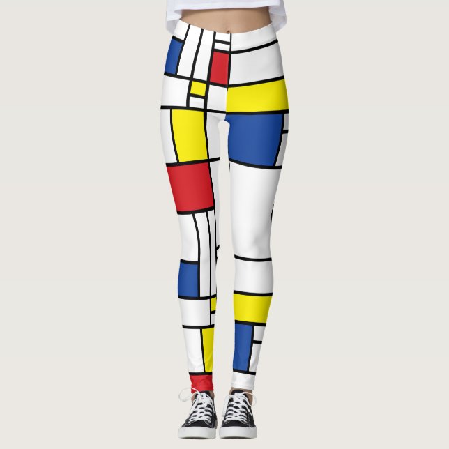 Mondrian Minimalistisch Geometric De Stijl Moderne Leggings (Vorderseite)