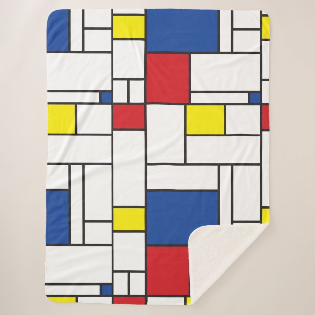 Mondrian Minimalistisch Geometric De Stijl Moderne Sherpadecke (Vorderseite)