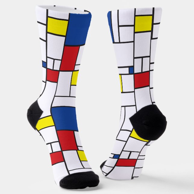 Mondrian Minimalistisch Geometric De Stijl Moderne Socken (Gewinkelt)