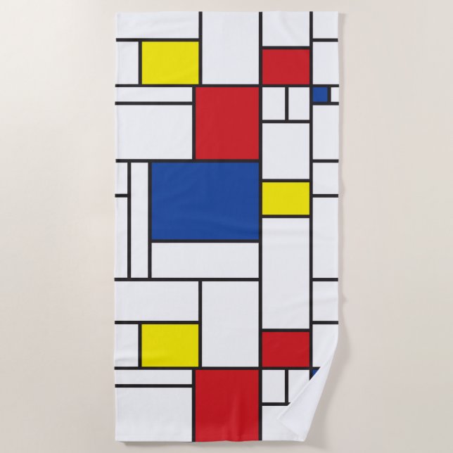 Mondrian Minimalistisch Geometric De Stijl Moderne Strandtuch (Vorderseite)
