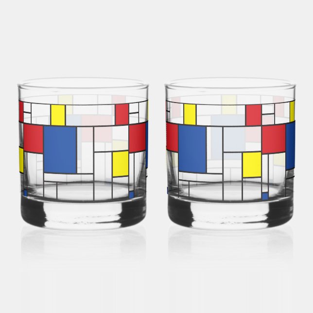Mondrian Minimalistisch Geometric De Stijl Moderne Whiskyglas (Vorderseite)