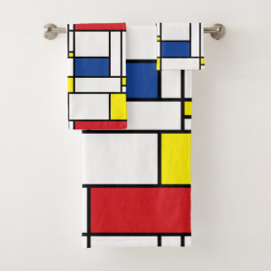 Mondrian Minimalistische Geometrische De-Stijl-Mod Badhandtuch Set