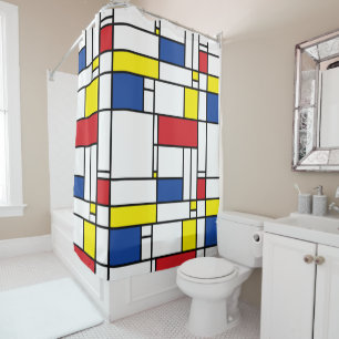 Mondrian Minimalistische Geometrische De-Stijl-Mod Duschvorhang