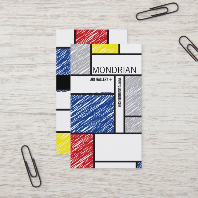Mondrian Modern Simple Art Minimalistisch Scribble Visitenkarte (Vorderseite/Rückseite Beispiel)