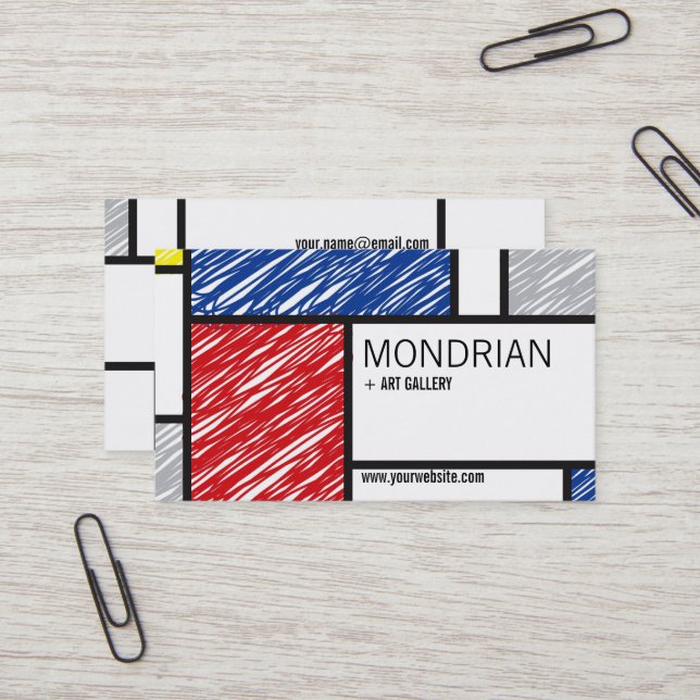 Mondrian Modern Simple Art Minimalistisch Scribble Visitenkarte (Vorderseite/Rückseite Beispiel)