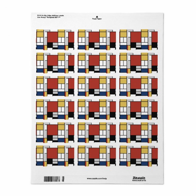Mondrian Painting Red Flugzeug Yellow Black Gray B Adressaufkleber (Vorne)