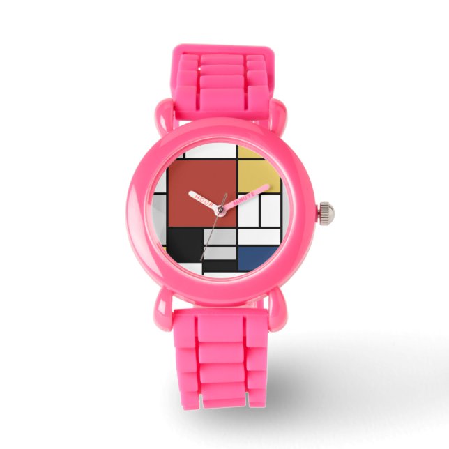 Mondrian Painting Red Flugzeug Yellow Black Gray B Armbanduhr (Vorderseite)