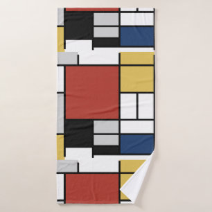 Mondrian Painting Red Flugzeug Yellow Black Gray B Badehandtuch