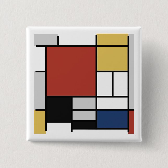 Mondrian Painting Red Flugzeug Yellow Black Gray B Button (Vorderseite)
