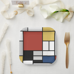 Mondrian Painting Red Flugzeug Yellow Black Gray B Pappteller