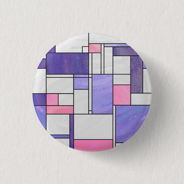 Mondrian Pink Lila White Print Button (Vorderseite)