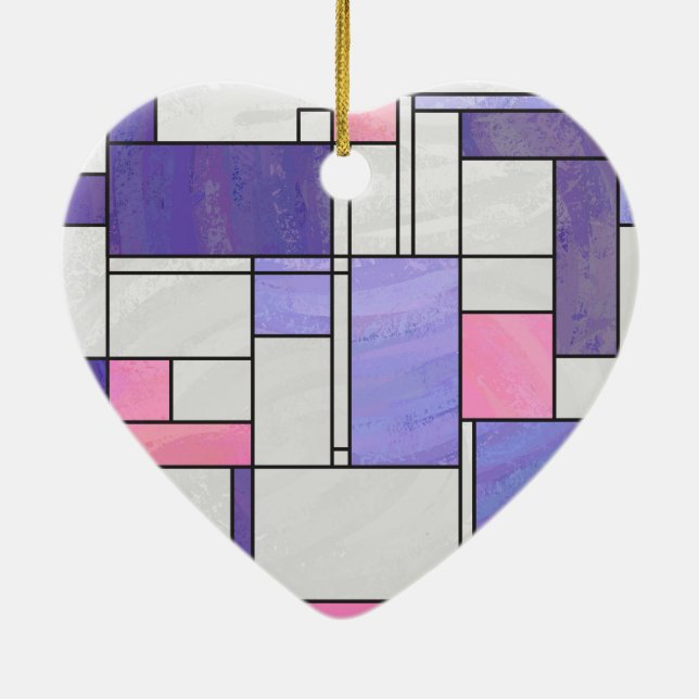Mondrian Pink Lila White Print Keramik Ornament (Hinten)