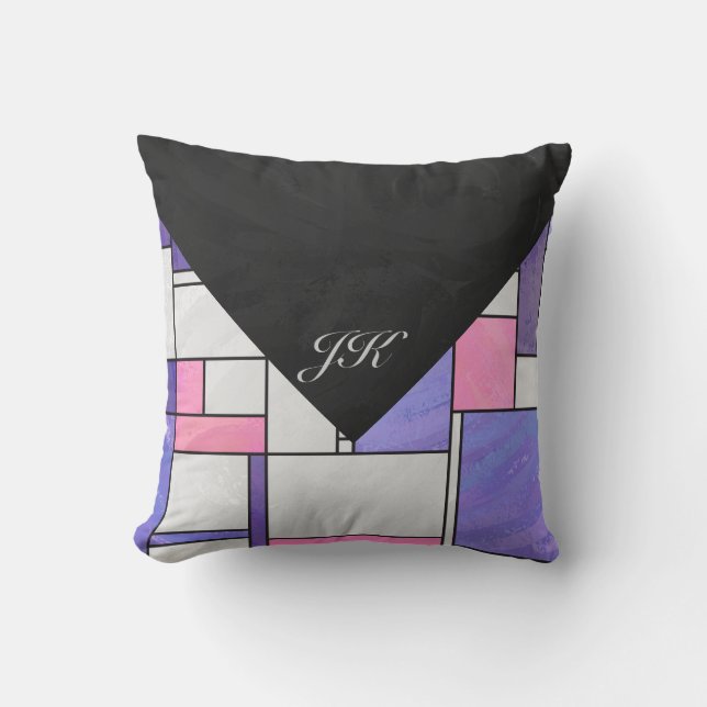Mondrian Pink Lila White Print Kissen (Vorderseite)