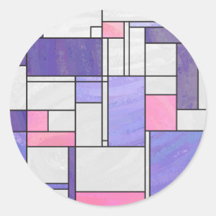 Mondrian Pink Lila White Print Runder Aufkleber