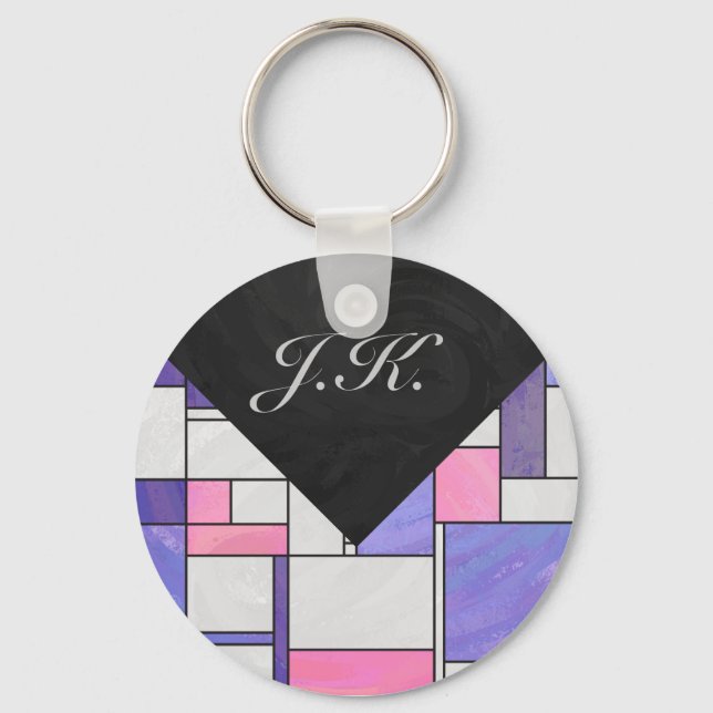 Mondrian Pink Lila White Print Schlüsselanhänger (Vorderseite)