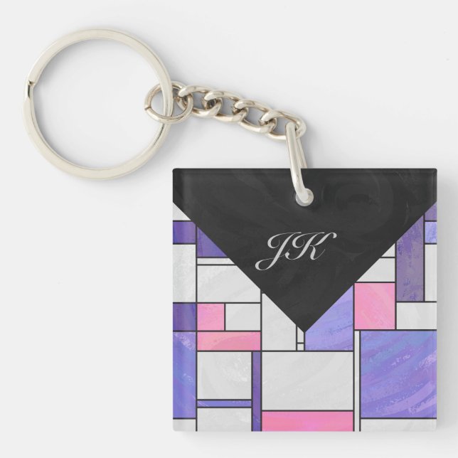 Mondrian Pink Lila White Print Schlüsselanhänger (Vorderseite)