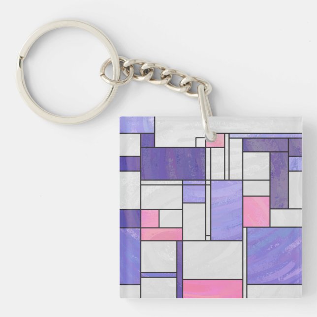 Mondrian Pink Lila White Print Schlüsselanhänger (Vorderseite)