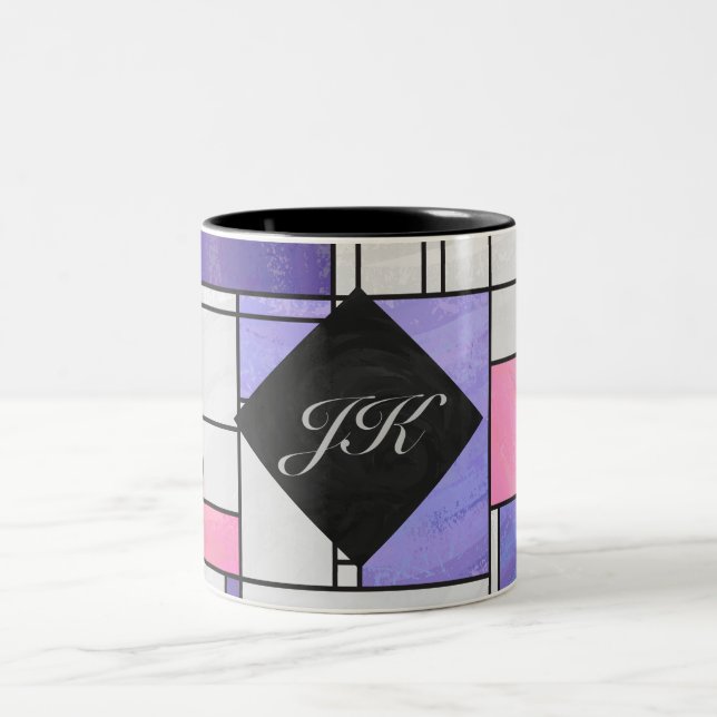 Mondrian Pink Lila White Print Zweifarbige Tasse (Mittel)