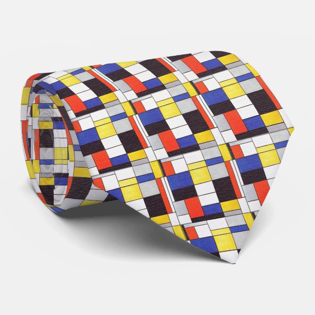 Mondrian-Raster – Abstrakte Kunstblöcke Krawatte (Gerollt)
