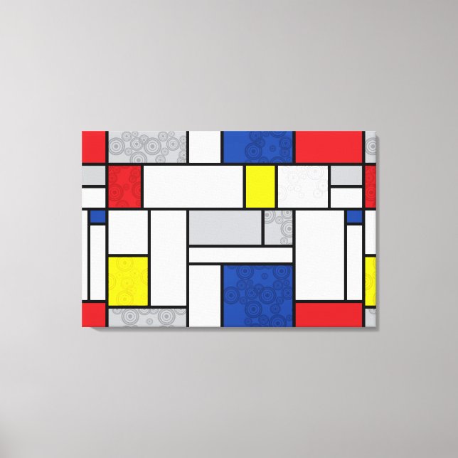 Mondrian Retro Circles Minimalistisch De Stijl Mod Leinwanddruck (Vorderseite)