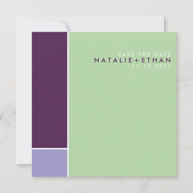 Mondrian Retro Mod Art Save the Date farbenfroh (Vorderseite)