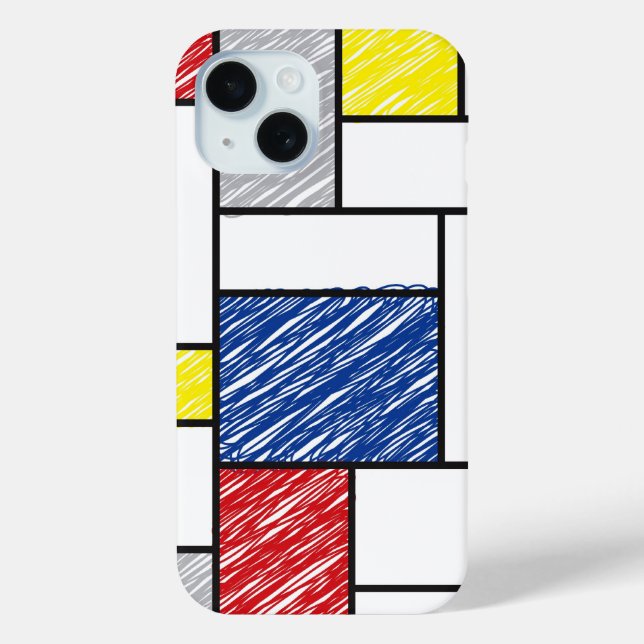 Mondrian Scribbles Minimalist Stijl Modern Art Case-Mate iPhone Hülle (Rückseite)