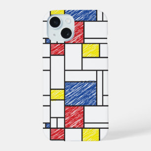 Mondrian Scribbles Minimalist Stijl Modern Art iPhone 15 Hülle
