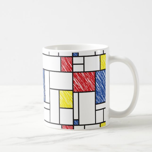 Mondrian Scribbles Minimalist Stijl Modern Art Kaffeetasse (Rechts)