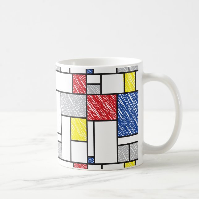 Mondrian Scribbles Minimalist Stijl Modern Art Kaffeetasse (Rechts)