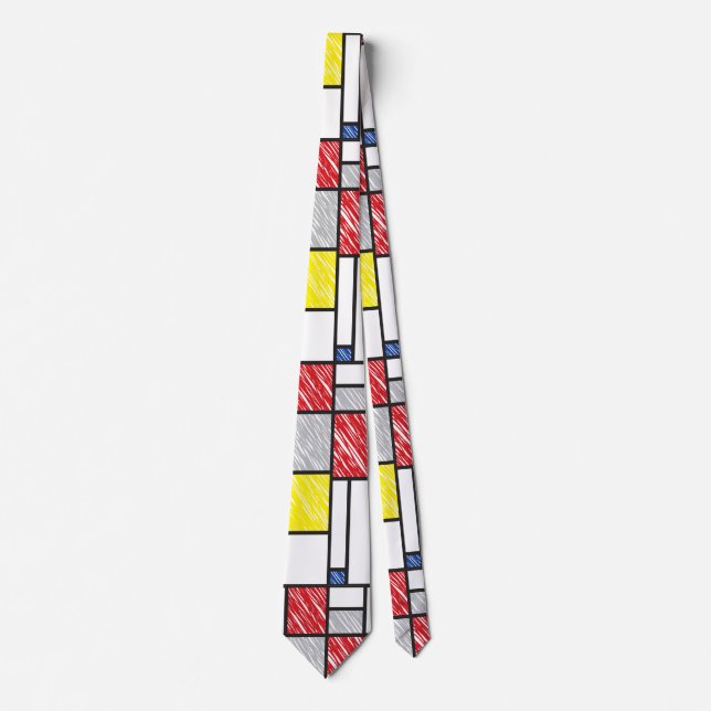 Mondrian Scribbles Minimalist Stijl Modern Art Krawatte (Vorderseite)