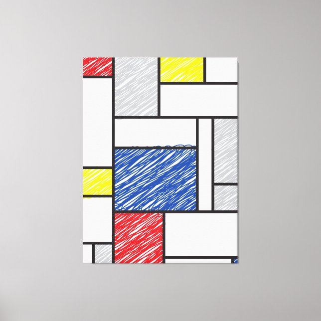 Mondrian Scribbles Minimalist Stijl Modern Art Leinwanddruck (Vorderseite)