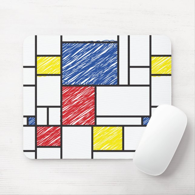 Mondrian Scribbles Minimalist Stijl Modern Art Mousepad (Mit Mouse)