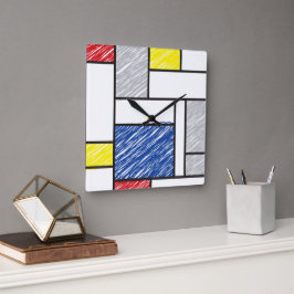 Mondrian Scribbles Minimalist Stijl Modern Art Quadratische Wanduhr
