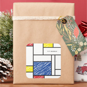 Mondrian Scribbles Minimalist Stijl Modern Art Quadratischer Aufkleber