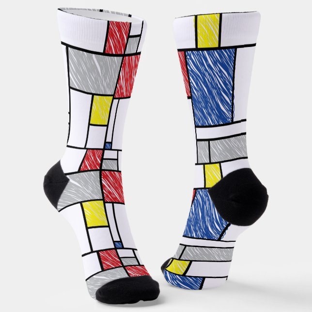 Mondrian Scribbles Minimalist Stijl Modern Art Socken (Gewinkelt)