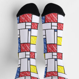 Mondrian Scribbles Minimalist Stijl Modern Art Socken