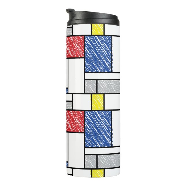 Mondrian Scribbles Minimalist Stijl Modern Art Thermosbecher (Nach rechts gedreht)