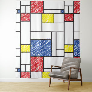 Mondrian Scribbles Minimalist Stijl Modern Art Wandteppich