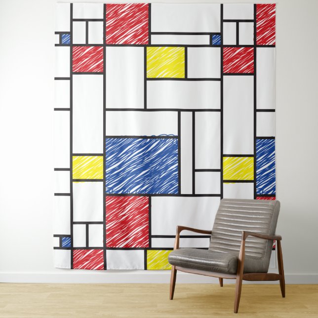 Mondrian Scribbles Minimalist Stijl Modern Art Wandteppich (Beispiel)