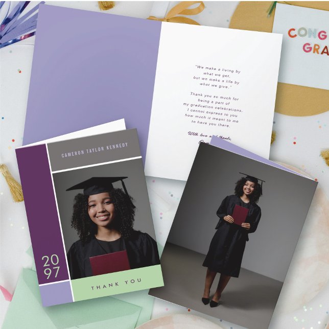 Mondrian Simple Color Blocks Abschluss Foto Dankeskarte (Mondrian Simple Color Blocks Minimalist Graduation Photo Thank You Card @ zazzle.com/color_therapy)